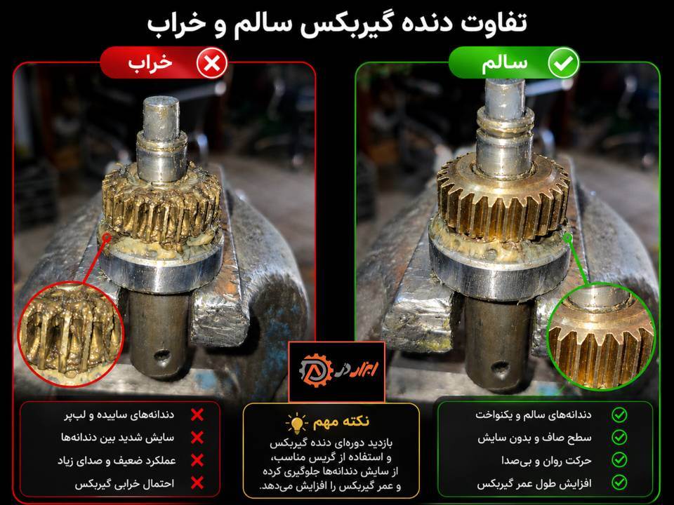 تفاوت دنده گیربکس سالم و خراب